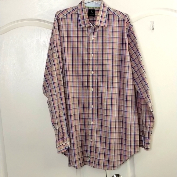 Tailor Byrd men's size 2XLT plaid long sleeve button down pink blue yellow - Picture 1 of 12